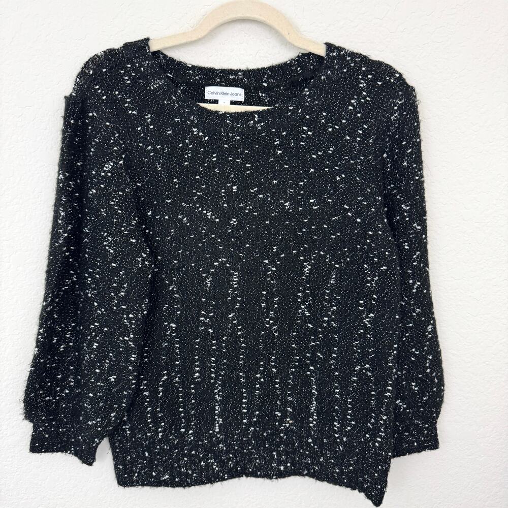 Calvin Klein Jeans Womens Knit Pullover Sweater Size M Metallic Marled Black